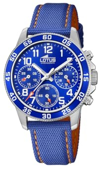 Lotus Kinderuhr Analog Jungen Mädchen aus Blauem Leder - Quarz Chronograph - Mineralglas Hochresistent - 5 ATM Wasserdicht - Klassisch - 18581/6 - Junior Collection