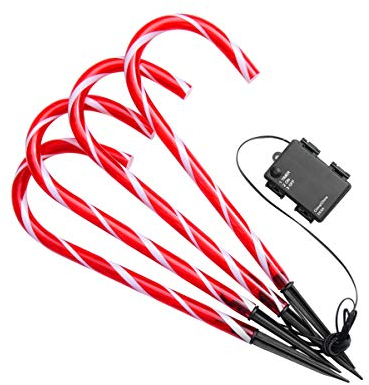SOLUSTRE 8 Stücke Weinachts Zuckerstangen Lichter Weinachtsdeko Led Wasserdichte Solarenergie für Weinachtsdeko Partei Garten Batteriebetrieben ohne Batterien