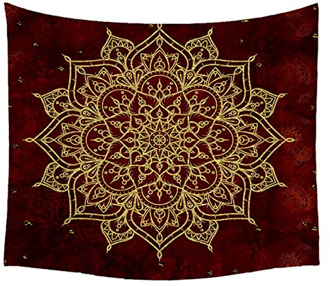Kihomedy Tapisserie Wandbehang, Rotgold Mandala Yoga Wandtuch Rotes Gold Wasserdicht Wandteppich Deko Tuch Wandtuch Wandbehang Größe 150X170Cm