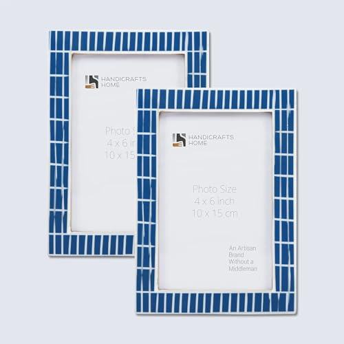 Handicrafts Home 8x10 Picture Frame Pack of 2, Blue & White Mosaic Tile Pattern Photo Frames, Resin Inlay & Pine MDF Decorative Frames, Tabletop & Wall Display Modern Home, Vintage Farmhouse Décor