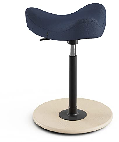 Move - Bürostuhl für höhenverstellbare Schreibtische, Stehhilfehocker - Natur Holzbasis und blauer Qualitätsstoff