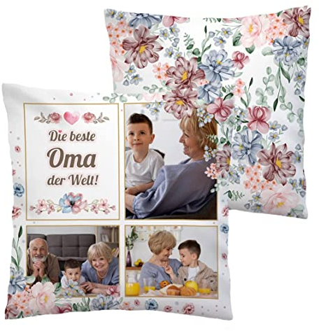 Ferocity Personalisiertes FOTOGESCHENK mit eigenem Foto Bedruckt (45 x 45 cm) Foto-Kissen mit Deinem Foto Geburtstag, Großmutter Tag, Oma Tag (mit Füllung) Die Beste Oma der Welt [091]