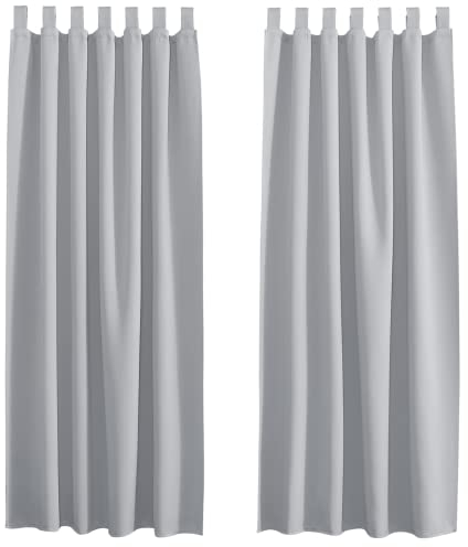 PONY DANCE Thermovorhang Hitzeschutz Vorhang Kinderzimmer Junge Schlaufenschal 2er Set Gardinen Wohnzimmer Curtain Verdunklungsvorhänge H 175 x B 140 cm, Silbergrau