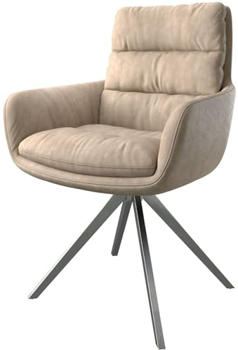 Polsterstuhl Abelia-Flex mit Armlehnen Kreuzgestell kantig Edelstahl Mikrofaser Beige Vintage