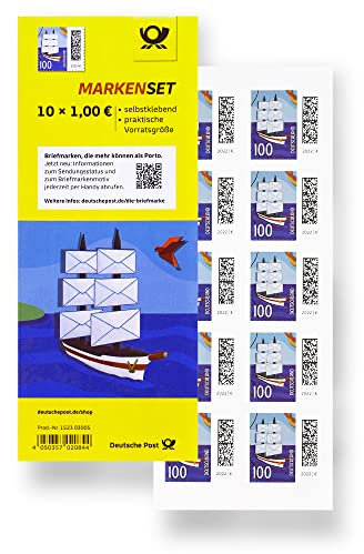 10 Stück 1,00 EUR 1 EUR € postfrische selbstklebende Briefmarken | Frankaturware Markenset (Motiv: Briefsegler)