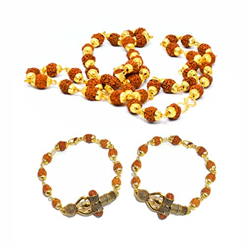 Wonder Care Authentic Rudraksha Mala | 5face Genuine Himalayan Rudraksha Seeds Religiöses Ornament Rosenkranz Halskette mit Armband für Meditation- Importiert aus Nepal
