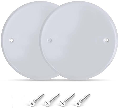 (2 Pack) 5 Inch White Metal Ceiling Blank-Up Cover, Used to Cover 3-1/2 or 4 Inch Round/Octagon Box Openings In Ceilings or Walls, Mounting Screws Included, Holes Are Spaced 3.5 Inches Apart