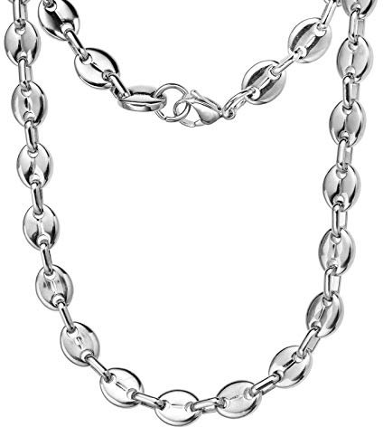 HIJONES Edelstahl Kaffeebohnen Kette Halskette für Männer Frauen, Minimalistische Hip Hop Silber Halskette 11mm 55CM