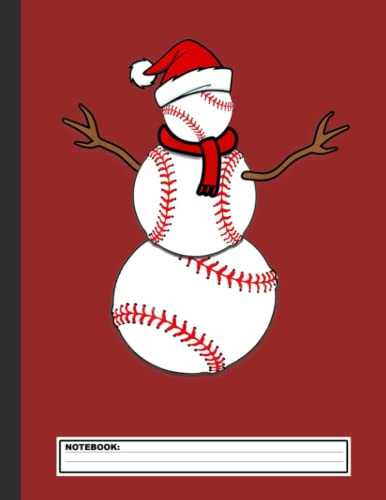 Funny Christmas Baseball Balls Santa Snowman Notebook: Wide Ruled, 120 Pages 8.5 x 11 Lined Writing Paper Pages School Teacher Student Game Player Coach Subject