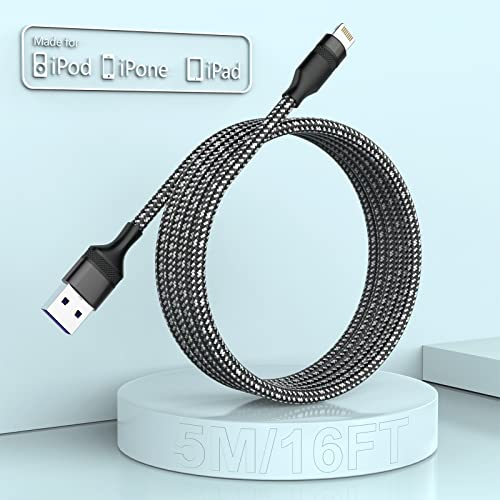 iPhone Ladekabel 5m, lang, Apple MFi Zertifiziert, Original Lightning Auf USB Kabel, Fast Charge 16ft Apple Ladekabel für Apple iPhone 13/12/11/XS/XSMax/XR/X/8/7 Plus/6 /6s Plus SE/Pad