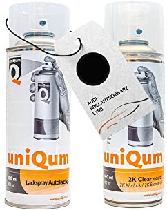 UniQum Autolack + Klarlack 2K Spraydose für AUDI BRILLANTSCHWARZ LY9B Autolack Reparatur 2 x 400 ml