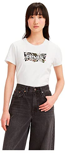 Levi's Women's The Perfect Tee- Pattern Batwing Logo T-Shirt, Floral Batwing - Bright White, XS