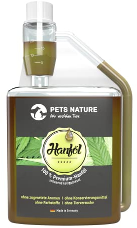 Pets Nature Hanföl für Hunde und Katzen - reines Premium Hanf-Öl mit Omega-3- und 6-Fettsäuren - 100% natürlich, schonend kaltgepresst, Made in Germany (250 ml)