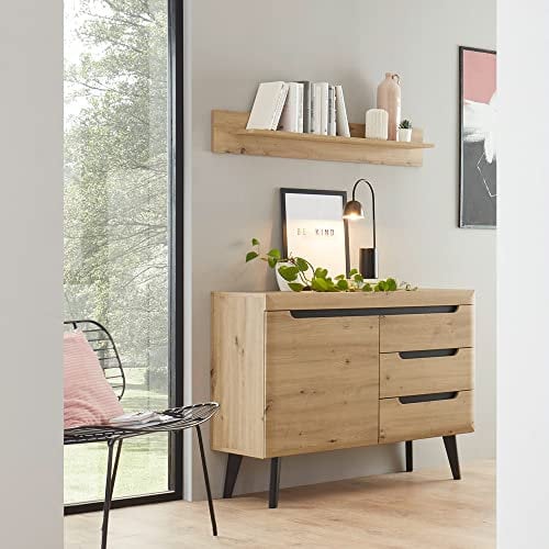 Lomadox Dielenschrank Set in Artisan Eiche Nb. mit Absetzungen in schwarz, B/H/T: ca. 107/170/40 cm