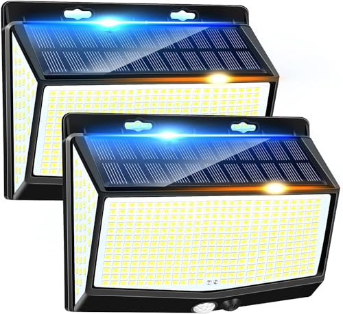 AOKBON Solarlampen für Außen 468 LED Solarleuchten 2 Stück Solarleuchte Aussen 270°Beleuchtungswinkel Superhelle Solar Wandleuchte mit Bewegungsmelder 3 Modi IP65 wasserdichte für Garten
