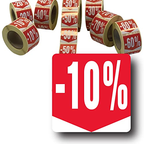 Affichesstore 30280 – Rolle mit 500 selbstklebenden Etiketten, 10 % – quadratisches Format 35 x 35 mm – glänzend – selbstklebend – Aufkleber Rabatt Prozentsatz
