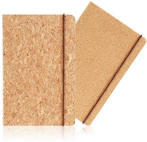 Robin Goods® 2-teiliges Notizbuch-Set - Skizzierheft mit Kork-Hard-Cover und Verschlussband - Notizbücher mit je 60 Blatt - Schreiblock für Büro und Haushalt