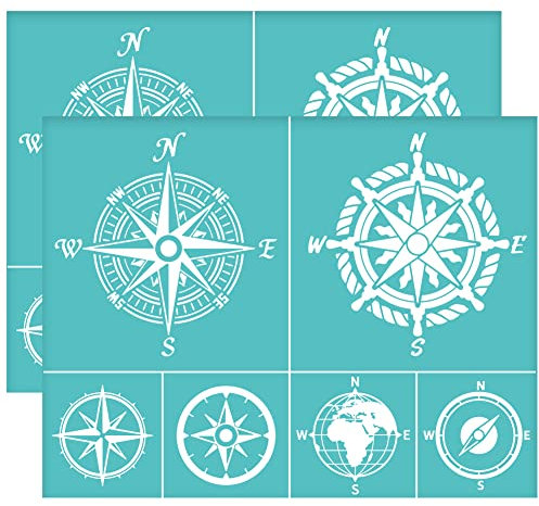 OLYCRAFT 2 Stück Kompass Siebdruckschablone Selbstklebende Siebdruckschablonen Wiederverwendbar Waschbar Mesh Transferschablonen Zum Malen Auf Holz T Shirts Taschen Heimdekoration - 22x28 cm