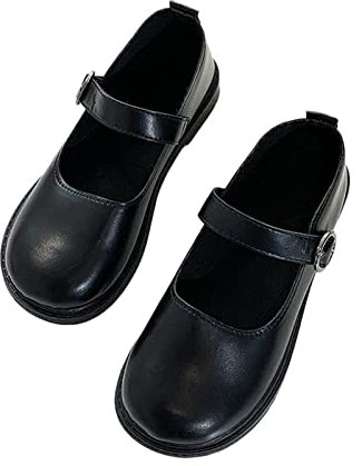 Scarpe Mary Janes da donna con fibbia, punta tonda, in pelle verniciata, basse, scarpe basse per la scuola, Nero , 39.5 EU