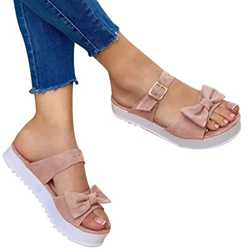 Sandales CompenséEs Pour Femme Classiques - Piscine Plage Sandales Claquette Femme éTé Sandale Femme Cuir Sandales Plates Toe Comfy Chaussures Mules Talon Haut Tongs Pantoufles DéContractéEs