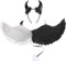 Engelsflügel Weiß, 60 cm Engelskostüm Kinder, Schwarz Weiß Engel Kostüm Damen mit Karneval Teufel Horn Haarband, Teufels Flügel Helloween, Engel Kostüm für Halloween Karneval Cosplay Party Cosplay