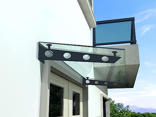 BuyLando.Shop - (Typ-7016) Glasvordach VSG Türdach Hausdach Pavillion Pergola Überdachung inkl Ral7016 Halter (S-Träger, 150x90cm Klarglas)