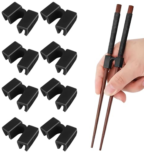 Chopstick Training Assistant, 8PCS Black Reusable Chopsticks Helpers Trainers Non-Slip Hinges Chopsticks Connector for Children Adults Beginners