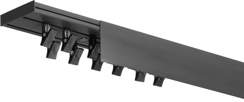RENA Vorhangschiene 2-läufig Gardinenschiene aus Kunststoff Vorhang-Deckenschiene mit Abdeckung und Klammern Gardinenleiste Gardinenstange Gardinen Vorhänge für Deckenmontage Schwarz 360cm