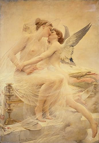 MSTECO Leinwanddruck Und Poster Wandkunst Bild Reproduktion Amor und Psyche von Lionel Noel Royer für Wohnkultur 60x90cm