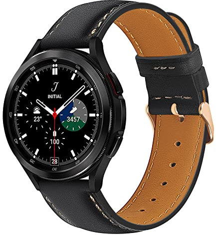 SEANTUA 20mm Leather Straps Compatible with Samsung Galaxy Watch 6/ Watch 5/ Watch 4, Genuine Leather Band for Galaxy Watch 6 Classic/Galaxy Watch 5 Pro/Galaxy Watch 4 Classic/Active 2 (Black)