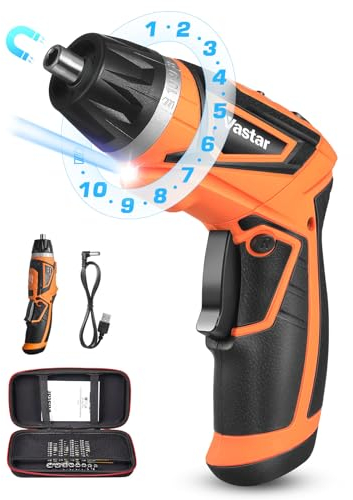 Vastar Avvitatore a Batteria, 4,2 V Trapano Avvitatore Batteria, 52 Pezzi con Custodia per il Trasporto, 10+1 Impostazioni di Coppia, Impugnatura a Doppia Posizione, Indicatore di Batteria, Luci a LED