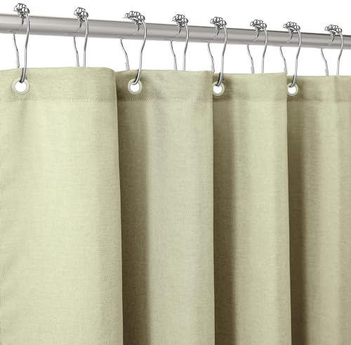 Duschvorhang Leinen mit Metall Duschvorhangringe Stoff Textil Badewannenvorhang Anti Schimmel Bad Vorhang Wasserdicht Badewanne Vorhang Schwerer Shower Curtain Badezimmer - 182 x 214cm (Salbeigrün)