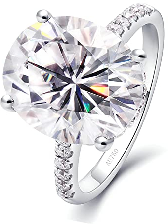 Lieson Freundschaftsringe Damen, Damen Ring Weißgold 750 18K Luxus 4 Zinken Oval Moissanit mit 6ct Hochzeit Ring Weißgold Gr. 53 (16.9)