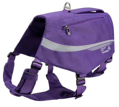 EXCELLENT ELITE SPANKER Y-förmiger reflektierender Hunderucksack mit Henkeltaschen Keine Zug-D-Ringe Leichte Wanderausrüstung für Hunde Jagd Camping Reisen(PUL)