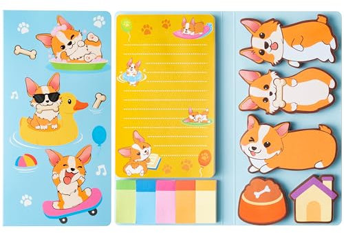 A1DIEE Corgi Haftnotizen Klebezettel Set - 550 Blätter Kartoon Hund Bündel Notizzettel Beschreibbare Klebezettel Selbstklebende Haftzettel zurück zur Schule Zubehör Geschenke für Lehrer Studenten