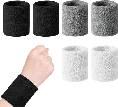 Yitobici Sport Wristbands, Saugfähige Schweißbänder, für Handball, Basketball, Tennis, Gymnastik, Laufen, 6 Stück, Unisex, Schwarz+Weiß+Grau