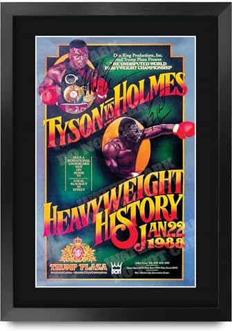 HWC Trading FR A3 Mike Tyson vs Larry Holmes 1988 Bout Geschenke Gedruckter Signierter Autogramm Poster für Fans von Boxsport Memorabilien - A3 Gerahmt