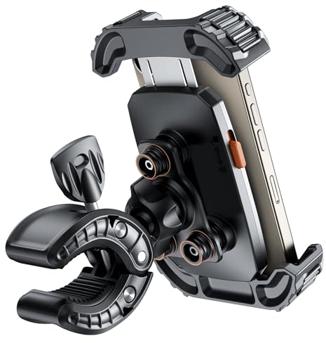 porta cellulare moto, Supporto Telefono moto, Manubrio porta Cellulare Bici,[Smorzamento multivibrazioni] [Rilascio 1S con pulsante] 360°Rotazione, per iPhone 11~16 Series,Huawei, Samsung, 4,7-6,8