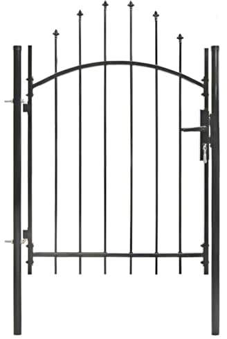 Homgoday Gartentor Gartentür Hoftor Zauntor Gartenflügeltor Zauntür Abschließbar Einzeltor Hoftor Hoftür Einfahrtstor Tür für Stabmattenzaun Garten Tor GartenpforteStahl 1x1,5 m Schwarz