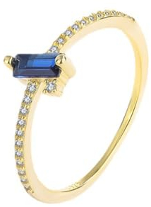 Klassischer 18K Gold Baguette Deep Sapphire Volldiamant Paare Ring für Frauen Dunkelblau Original Sterling 925 Silber Geschenkschmuck