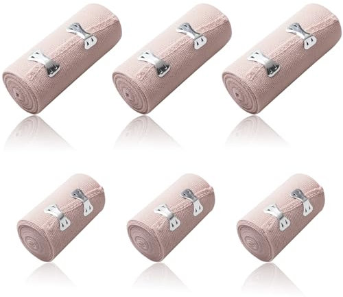 6 Stück Elastische Bandage, Kompressionsbinden Elastischer Verband mit Metallclips, Elastische Medizinische Fixierbinde für Handgelenke Knöchel Knie
