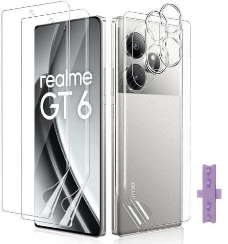 Datree 2 Piezas para Realme GT 6/ Realme GT 6T TPU Protector de Pantalla, 2 Piezas Trasera Película Protectora, 2 Piezas Protector de Lente de Cámara, Alta Definicion, Anti-Arañazos Screen Protector