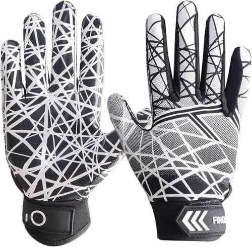American Football Gloves Handschuhe Fußball Empfangshandschuhe für Jugendliche Upgrade Atmungsaktive Flexible Empfangshandschuhe Geschenk für Kinder Jungen Mädchen (Schwarz, S)