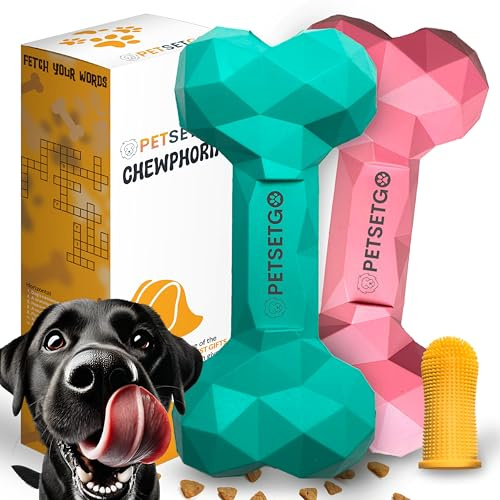 PetSetGo 2 PACK Indestructible Dog Chew Toy for Aggressive Chewers, Long Lasting Natural Tough Toy for Boredom, Dog Teething relief, Chew Toy for Small, Medium and Large Dogs (Turquoise, Pink)