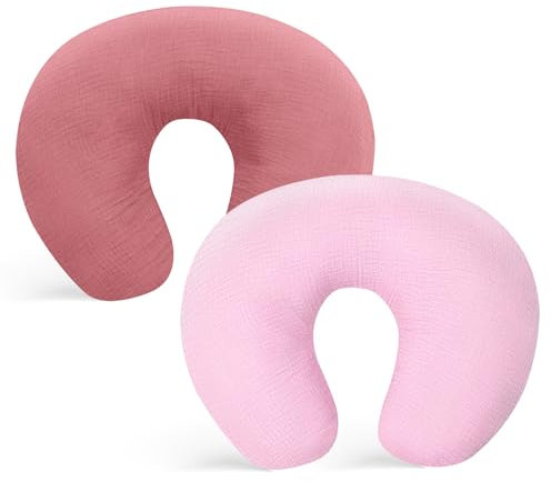 Winmany Stillkissenbezüge aus Musselin, weiche Baumwolle, für Neugeborene, Stillkissen, Baby-Fütterkissen, Schonbezug, Duschgeschenk für Jungen und Mädchen, 2 Stück (Rose + Hellrosa)