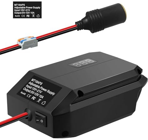 TPDL Spannungsregler Adapter für Makita 18V LXT Akku, DIY Einstellbare Stromversorgung Ausgang 5V-13V 10A, Mit Anschluss für Zigarettenanzünder im Auto, mit Klemmleiste für DIY