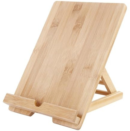Portable Tablet Stand,Wooden Adjustable Book Holder | Desktop Cell Phone Stand, Kitchen Cookbook Stand with Charging Hole for Cookbook/Tablet PC Textbook
