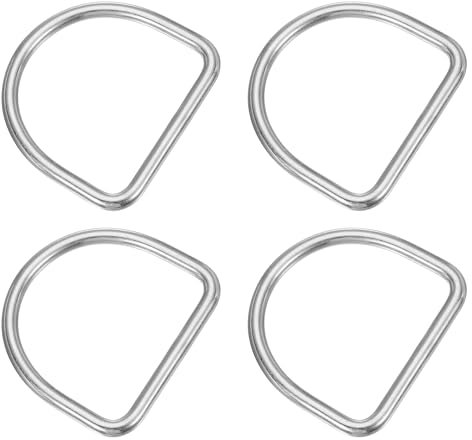 PATIKIL 4 Anelli a D in Metallo da 2,4, 4 Pezzi Anelli a D Solidi Saldati in Acciaio Inossidabile 304 Accessori Fai da Te per Cinture Cucito Collari per Cani Cinghie in Nastro, 5x50mm