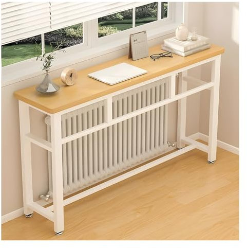 GRRICEPL Metal Radiator Cover, Small Space Table, Protective Heating Cabinet for Home & Office, Narrow Sideboard, with Metal Frame and Wooden Shelf(100x20x75 cm)