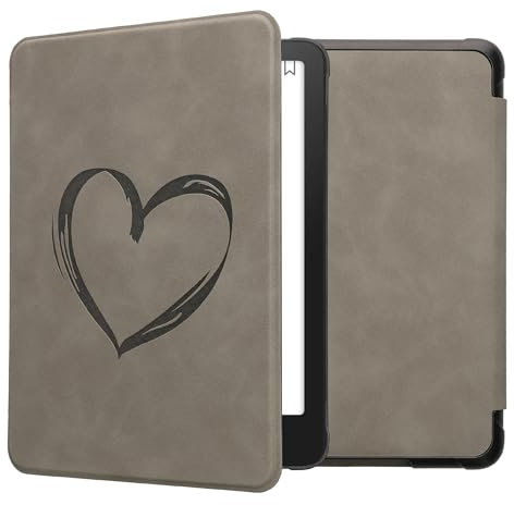 kwmobile Hülle kompatibel mit Amazon Kindle Paperwhite (2024)/Colorsoft Hülle - Kunstleder Cover - Herz Brush Grau